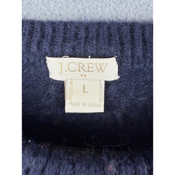 J Crew Knit Long Sleeve Pullover Sweater Navy Women's Size L wool blend - Picture 2 of 6